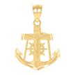 14Kt Yellow Gold Unisex Diamond-Cut Anchor Cross Crucifix Religious Pendant Charm
