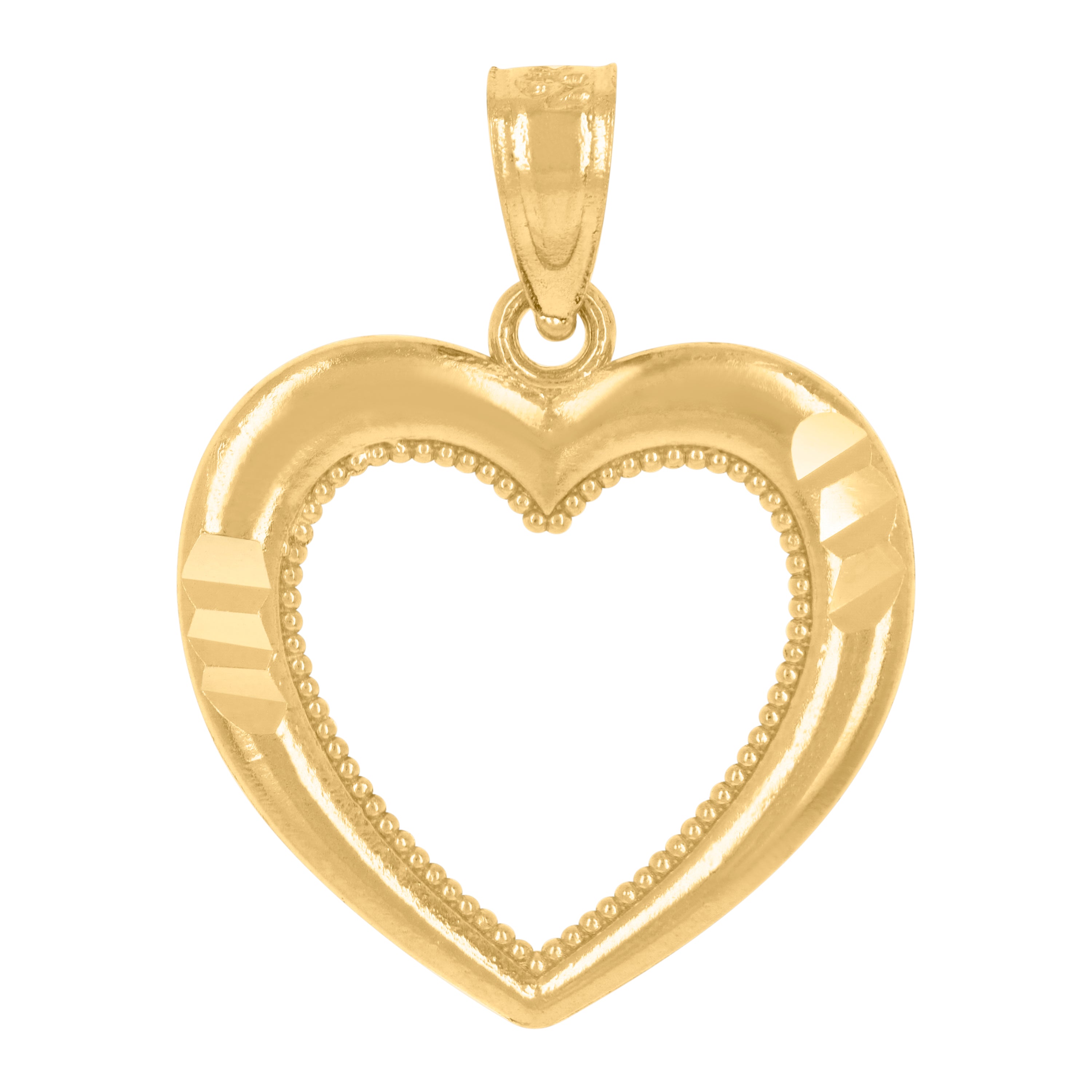 14Kt Yellow Gold Womens Diamond-Cut Heart Ht:19.8Mm Pendant Charm