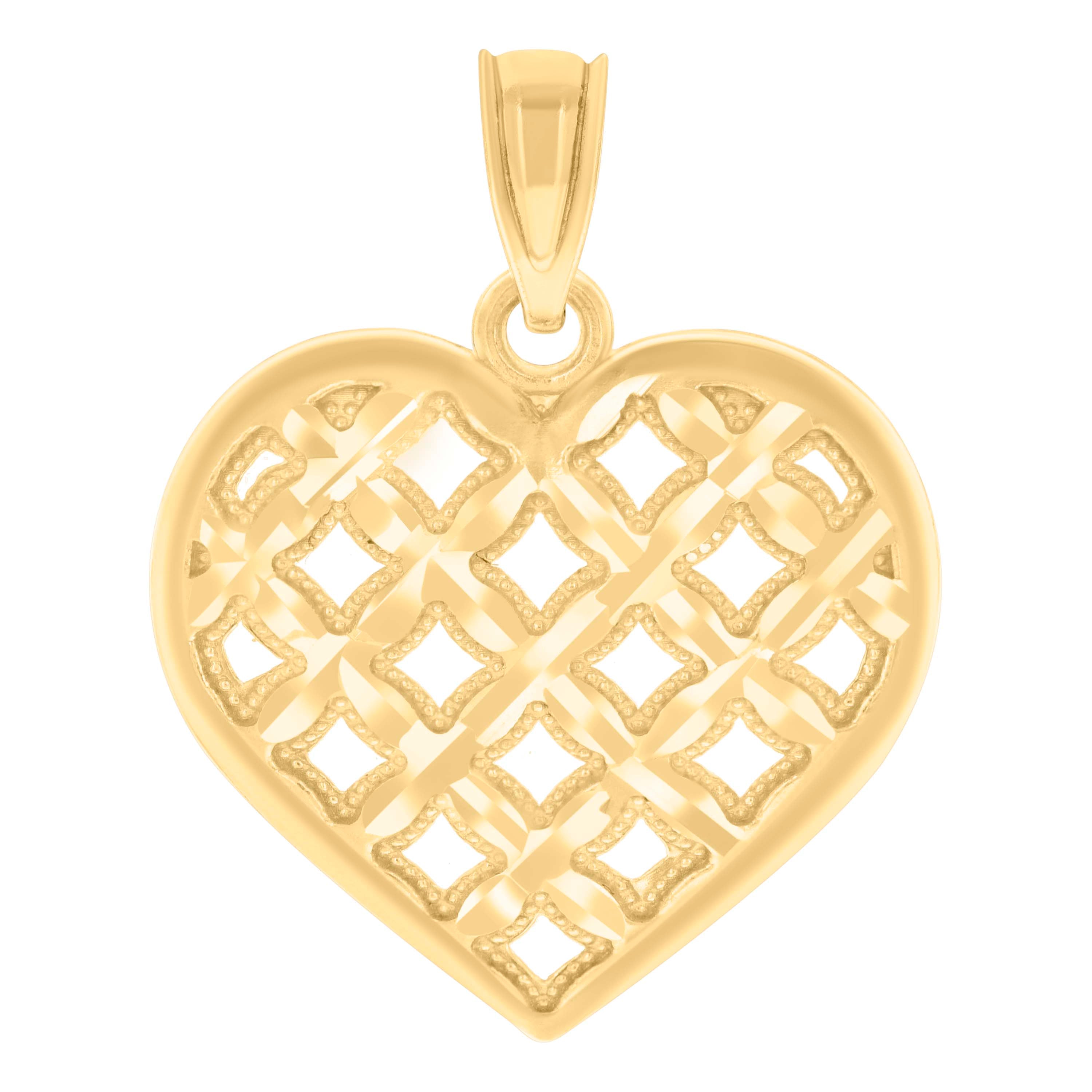 14Kt Yellow Gold Womens Diamond-Cut Heart Ht:21Mm Pendant Charm