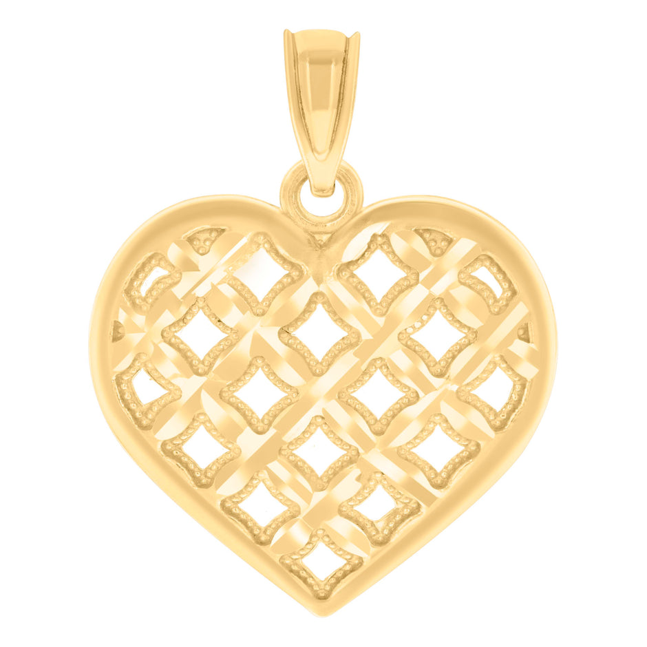 14Kt Yellow Gold Womens Diamond-Cut Heart Ht:21Mm Pendant Charm