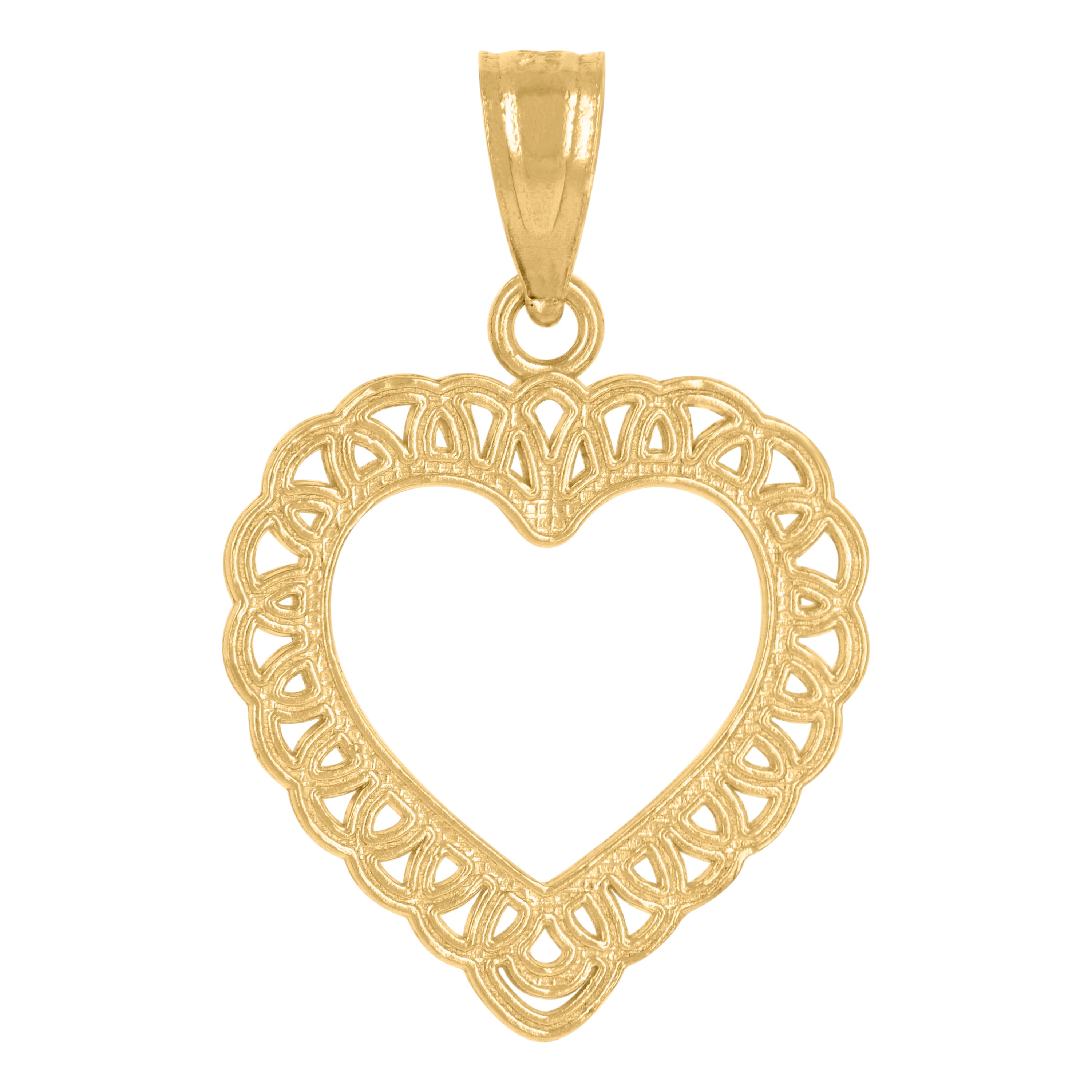 14Kt Yellow Gold Womens Diamond-Cut Heart Ht:21.4Mm Pendant Charm