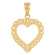 14Kt Yellow Gold Womens Diamond-Cut Heart Ht:21.4Mm Pendant Charm