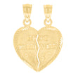 14Kt Yellow Gold Womens Diamond-Cut Best Friends Heart Ht:22.3Mm Pendant Charm