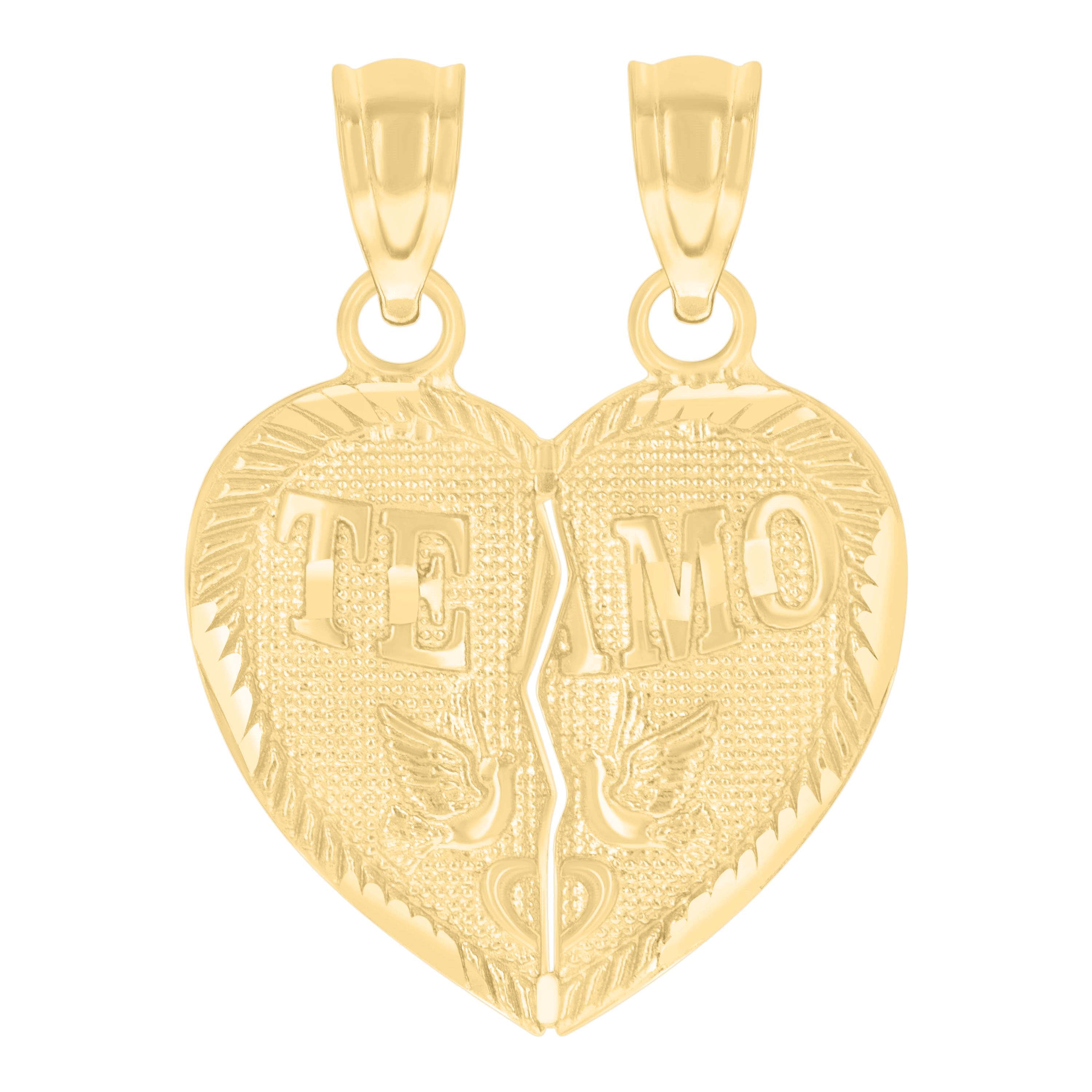 14Kt Yellow Gold Womens Diamond-Cut Te Amo Broken Heart Birds Ht:21.5Mm Pendant Charm