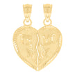 14Kt Yellow Gold Womens Diamond-Cut Te Amo Broken Heart Birds Ht:21.5Mm Pendant Charm