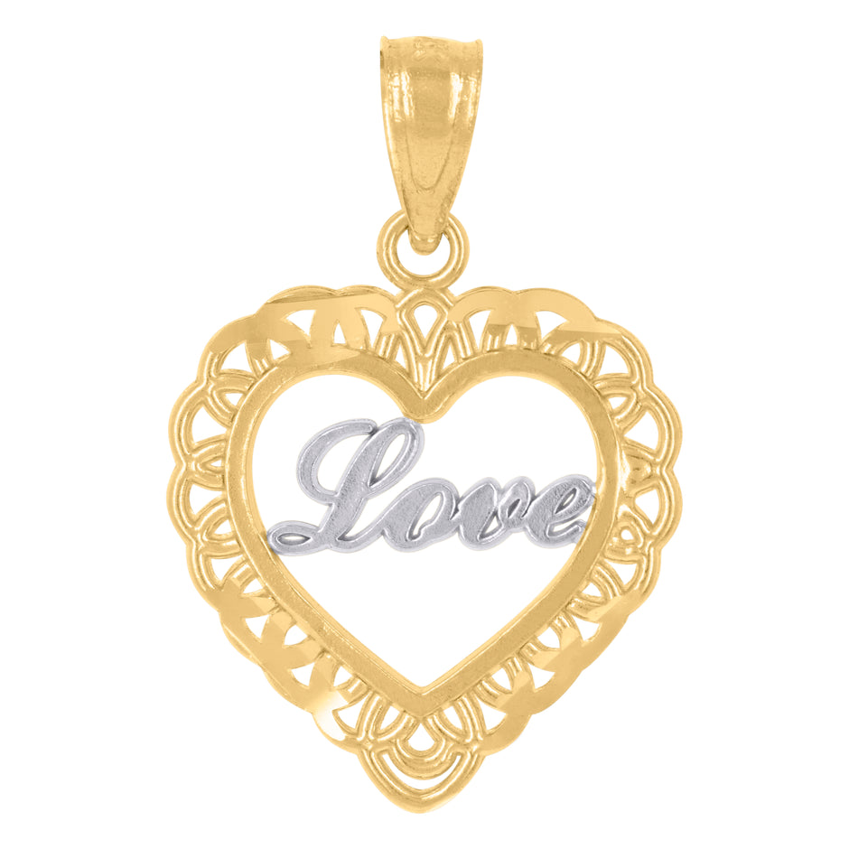 14Kt Gold Womens Two-Tone Love Heart Ht:21.3Mm Pendant Charm