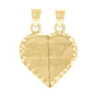 14Kt Yellow Gold Unisex Diamond-Cut Best Friends Broken Heart Pendant Charm