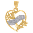 14Kt Gold Womens Two-Tone Diamond-Cut No.1 Mother Heart Flower Pendant Charm