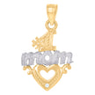 14Kt Gold Womens Two-Tone Cz No.1 Mom Heart Ht:23.9Mm Pendant Charm