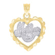 14Kt Gold Womens Two-Tone Diamond-Cut Mom Heart Pendant Charm