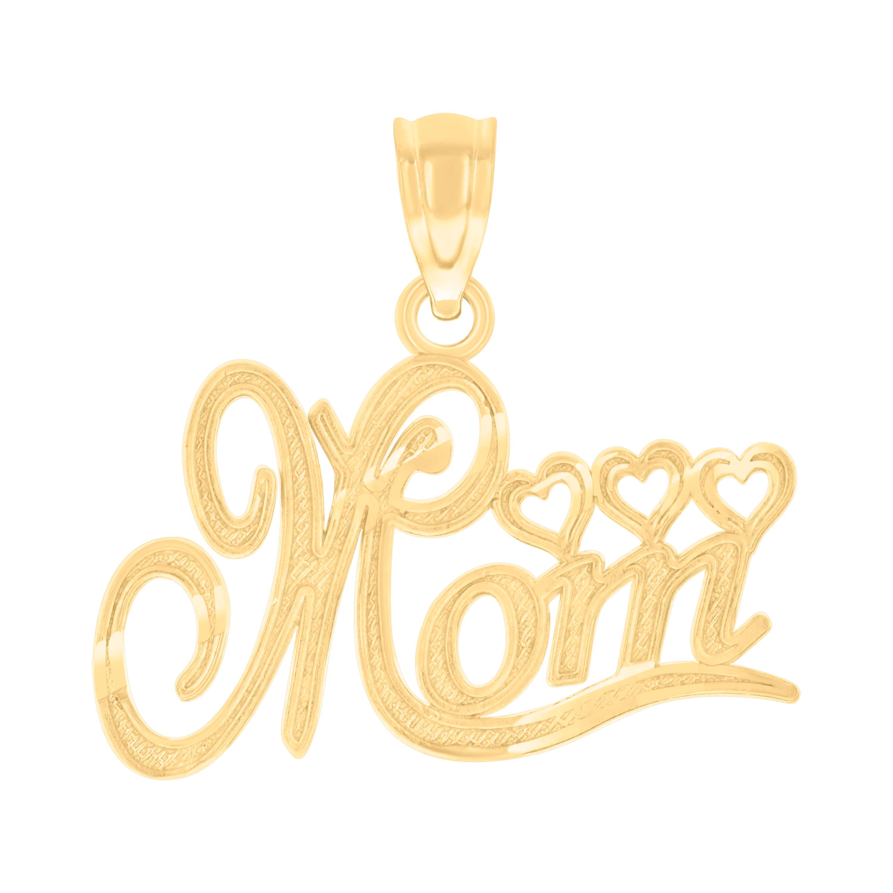 14Kt Gold Womens Two-Tone Diamond-Cut Mom Heart Ht:18.4Mm Pendant Charm