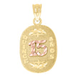 14Kt Gold Womens Two-Tone 15 Anos Oval Quinceanera Ht:24Mm Pendant Charm