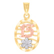 14Kt Tri-Color Gold Womens Diamond-Cut Textured 15 Anos Charm Pendant