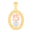 14Kt Gold Womens Tri-Color 15 Anos Quinceanera Pendant Charm
