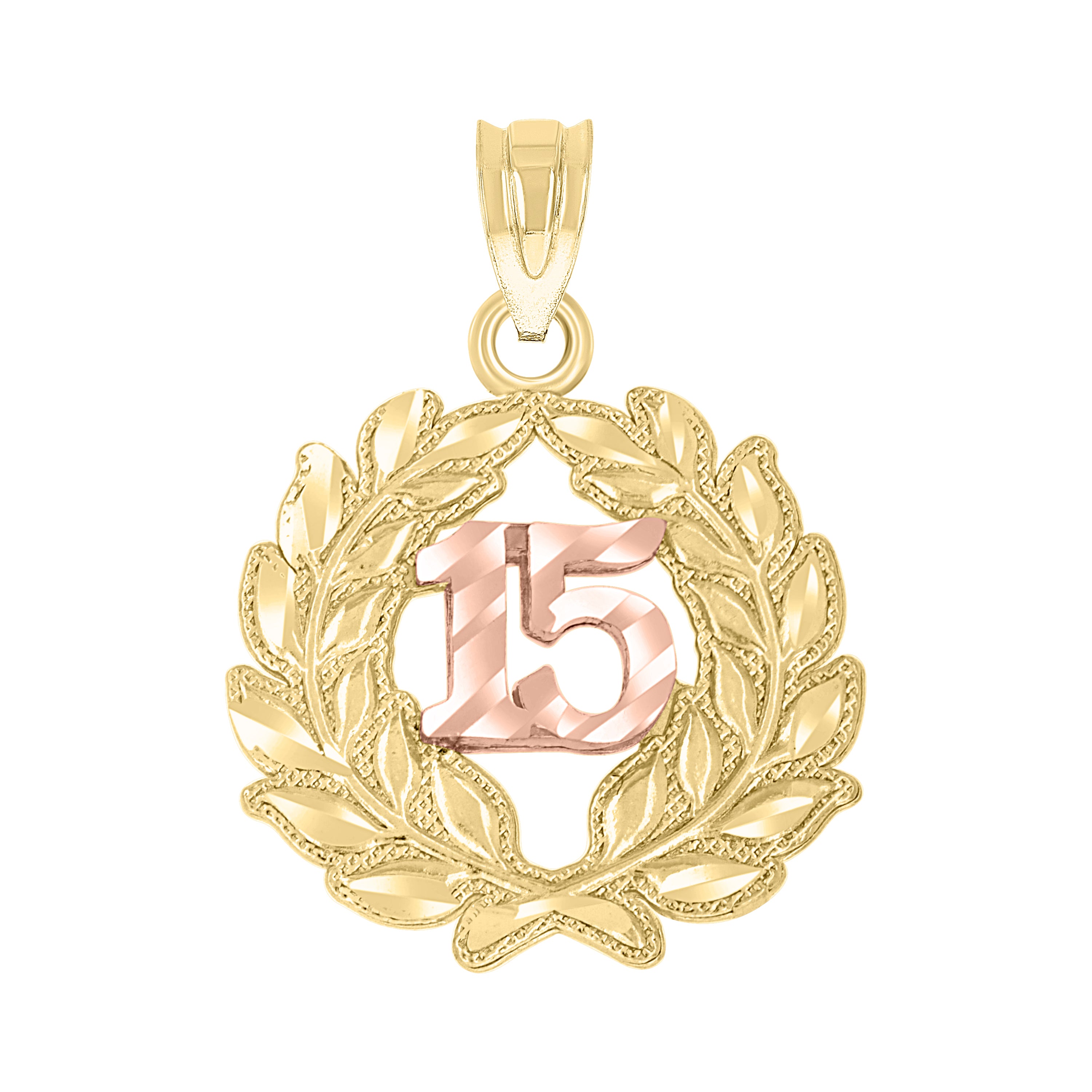14Kt Gold Womens Two-Tone 15 Anos Quinceanera Pendant Charm