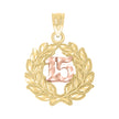 14Kt Gold Womens Two-Tone 15 Anos Quinceanera Pendant Charm