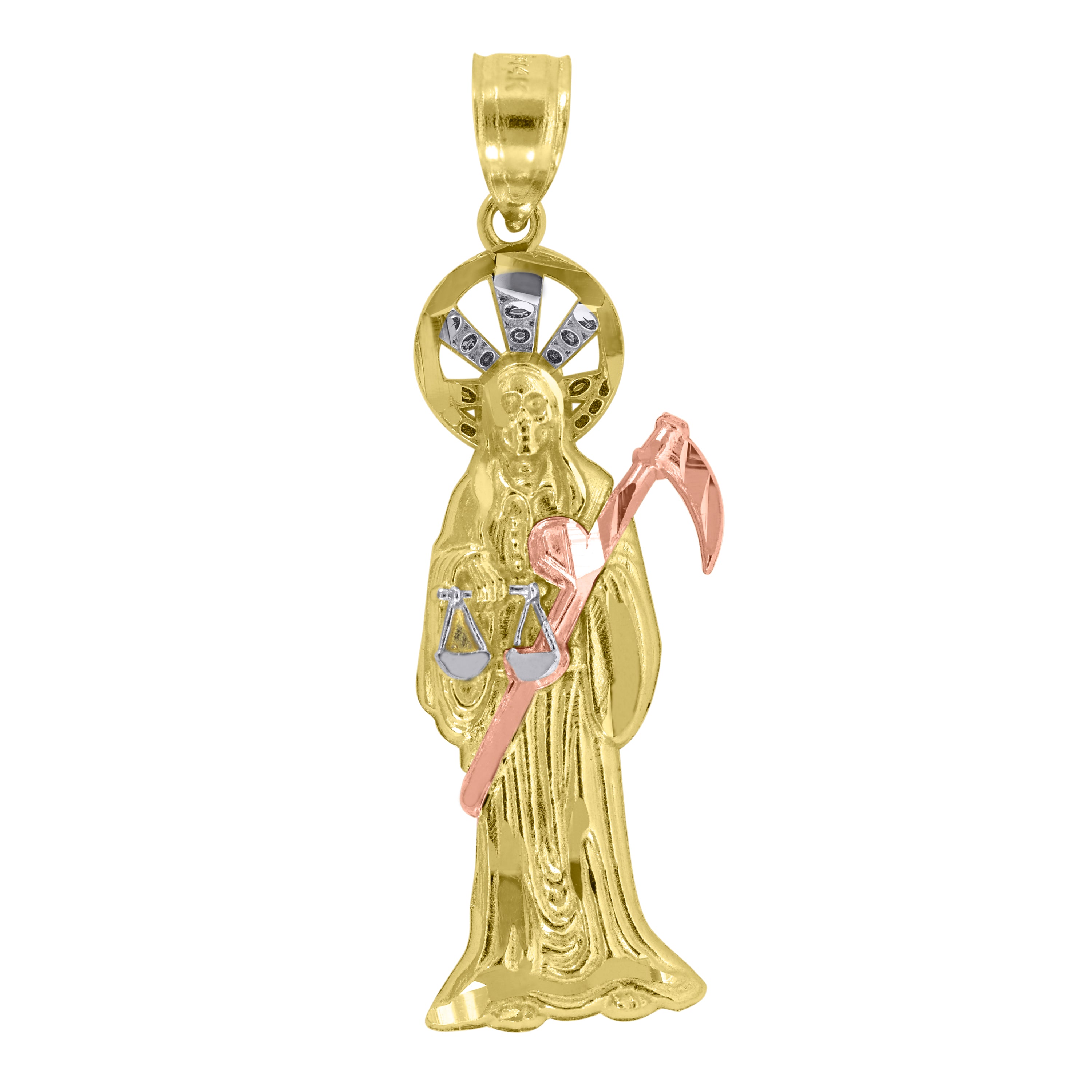 14Kt Gold Womens Tri-Color Death Grim Reaper Pendant Charm