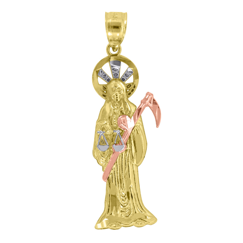 14Kt Gold Womens Tri-Color Death Grim Reaper Pendant Charm