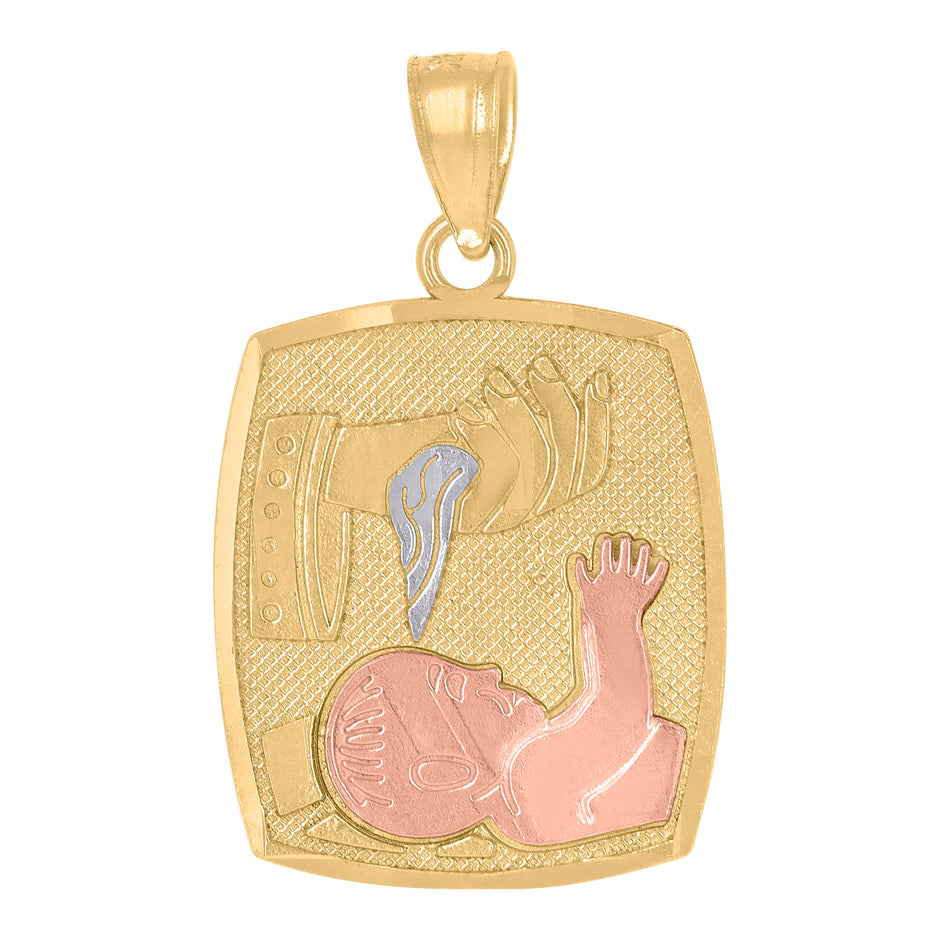 14Kt Gold Unisex Tri-Color Baptism Religious Ht:24.5Mm Pendant Charm