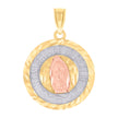 14Kt Gold Unisex Tri-Color Diamond-Cut Ntra Sra De Guadalupe Medallion Religious Pendant Charm
