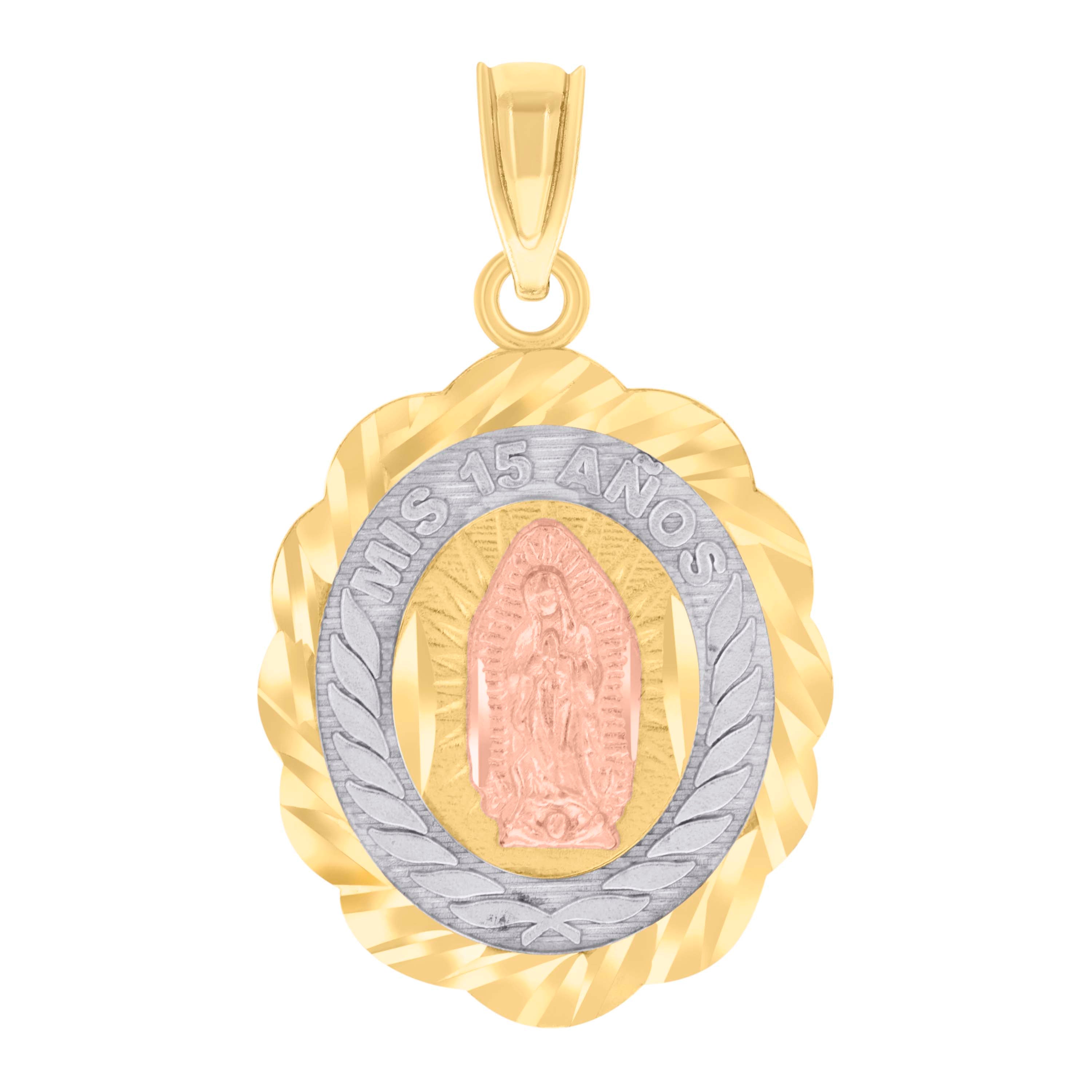 14Kt Gold Womens Tri-Color Diamond-Cut Mis 15 Anos Quinceanera Ht:25.3Mm Pendant Charm