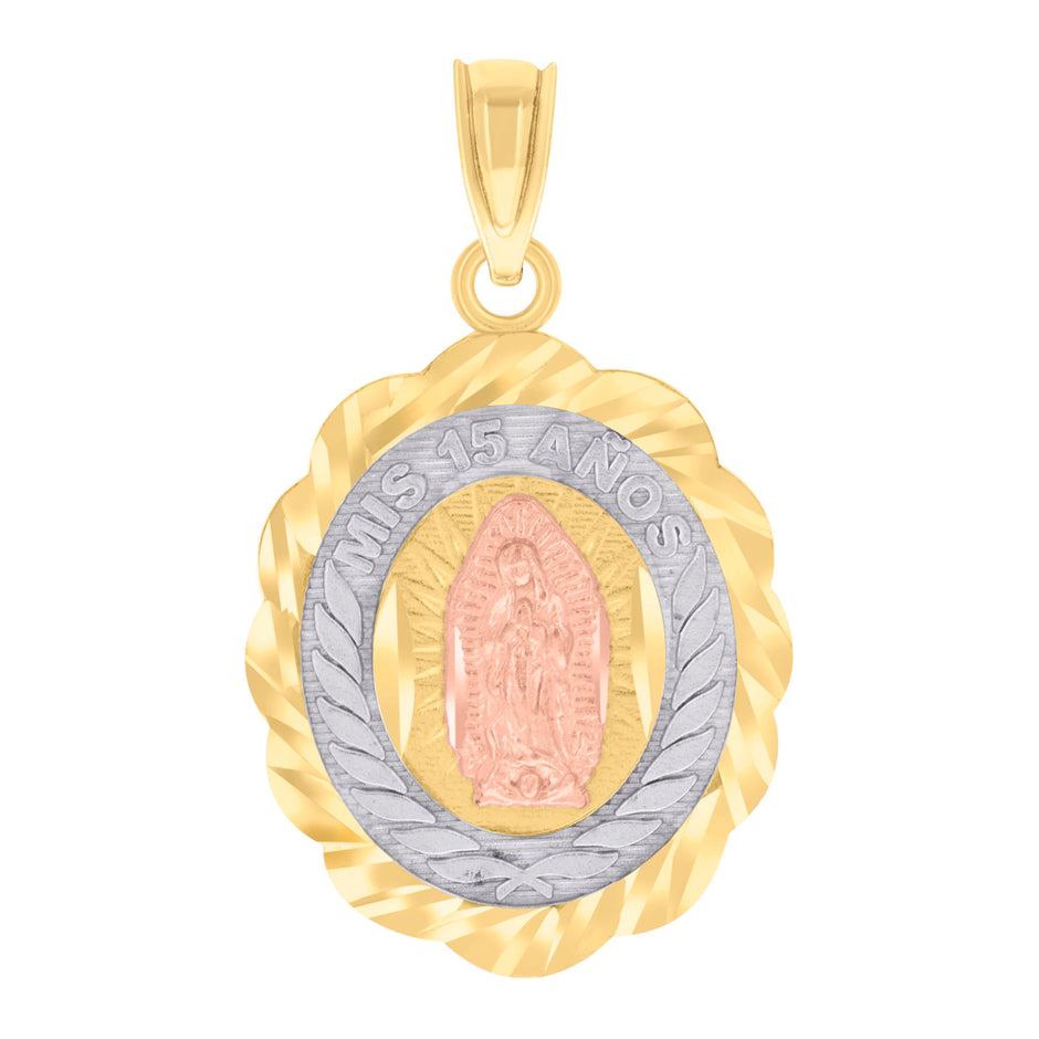 14Kt Gold Womens Tri-Color Diamond-Cut Mis 15 Anos Quinceanera Ht:25.3Mm Pendant Charm
