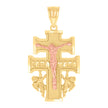 14Kt Gold Unisex Tri-Color Diamond-Cut Cross Caravaca Angels Crucifix Religious Pendant Charm