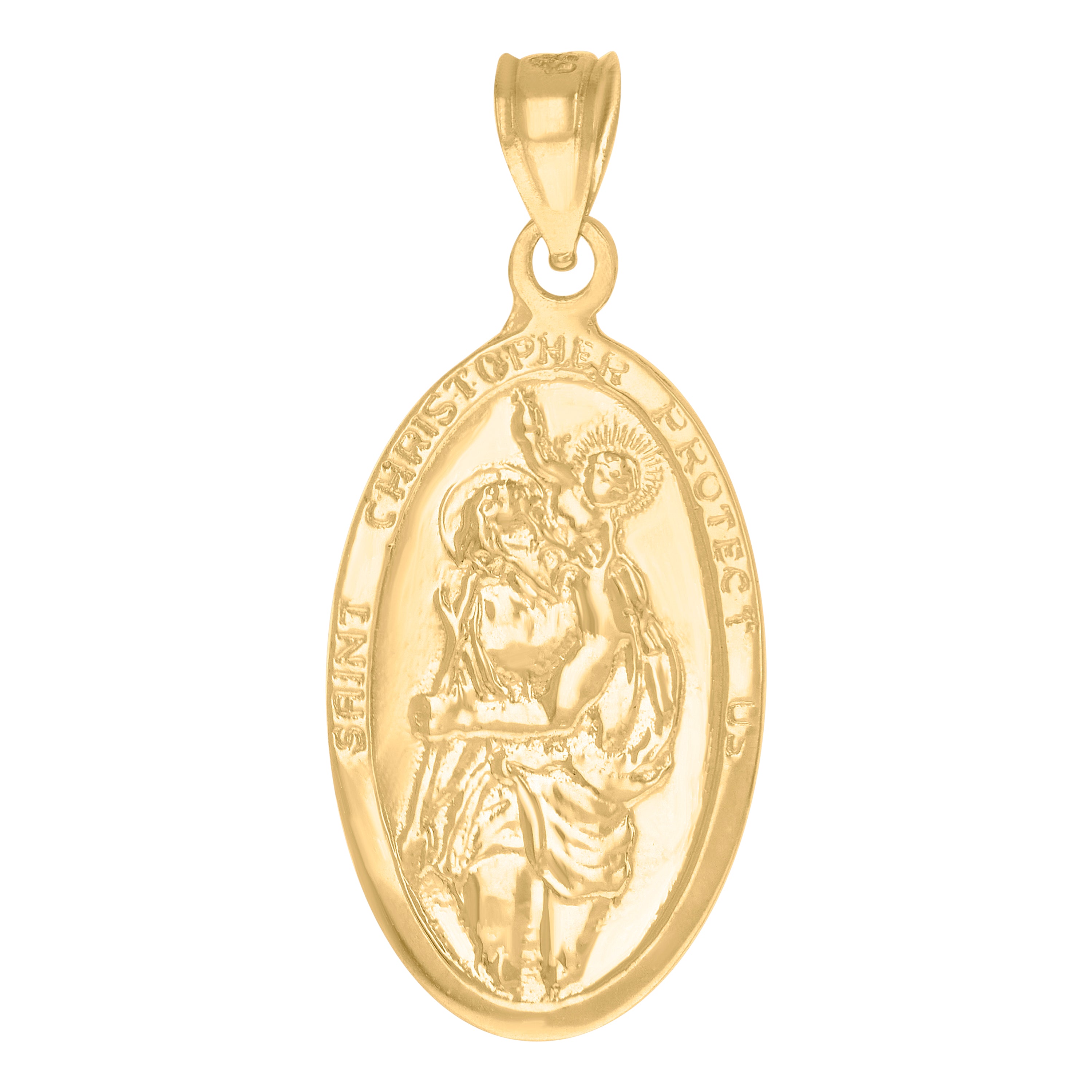 14Kt Yellow Gold Unisex Diamond-Cut Cross Inri Crucifix Oval Religious Ht:32.8Mm Pendant Charm