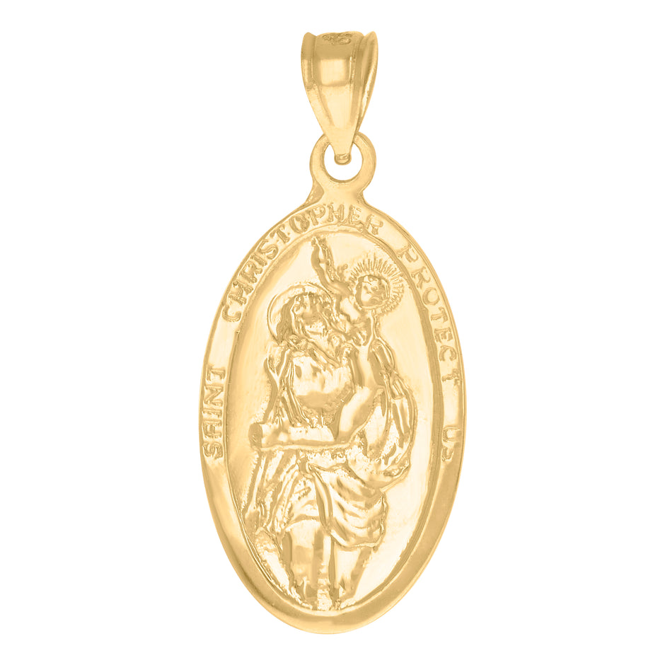 14Kt Yellow Gold Unisex Diamond-Cut Cross Inri Crucifix Oval Religious Ht:32.8Mm Pendant Charm