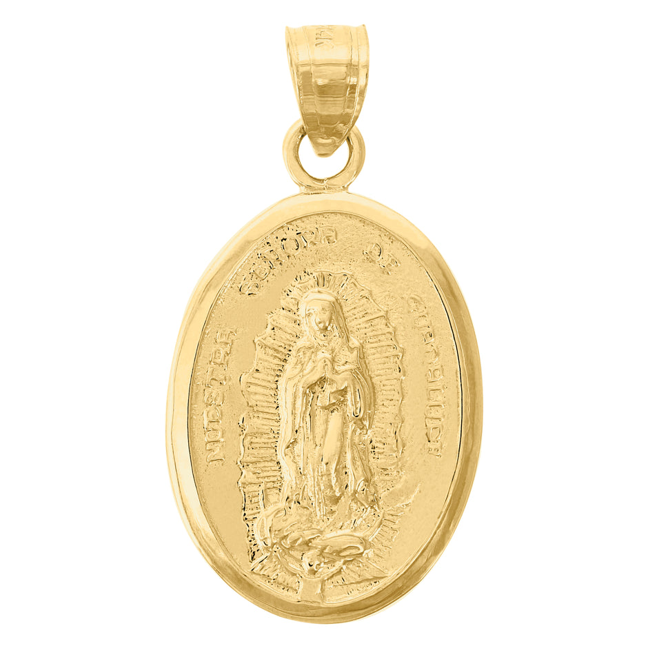 14Kt Yellow Gold Womens Engraved Guadalupe Mary Religious Ht:28.7Mm Pendant Charm