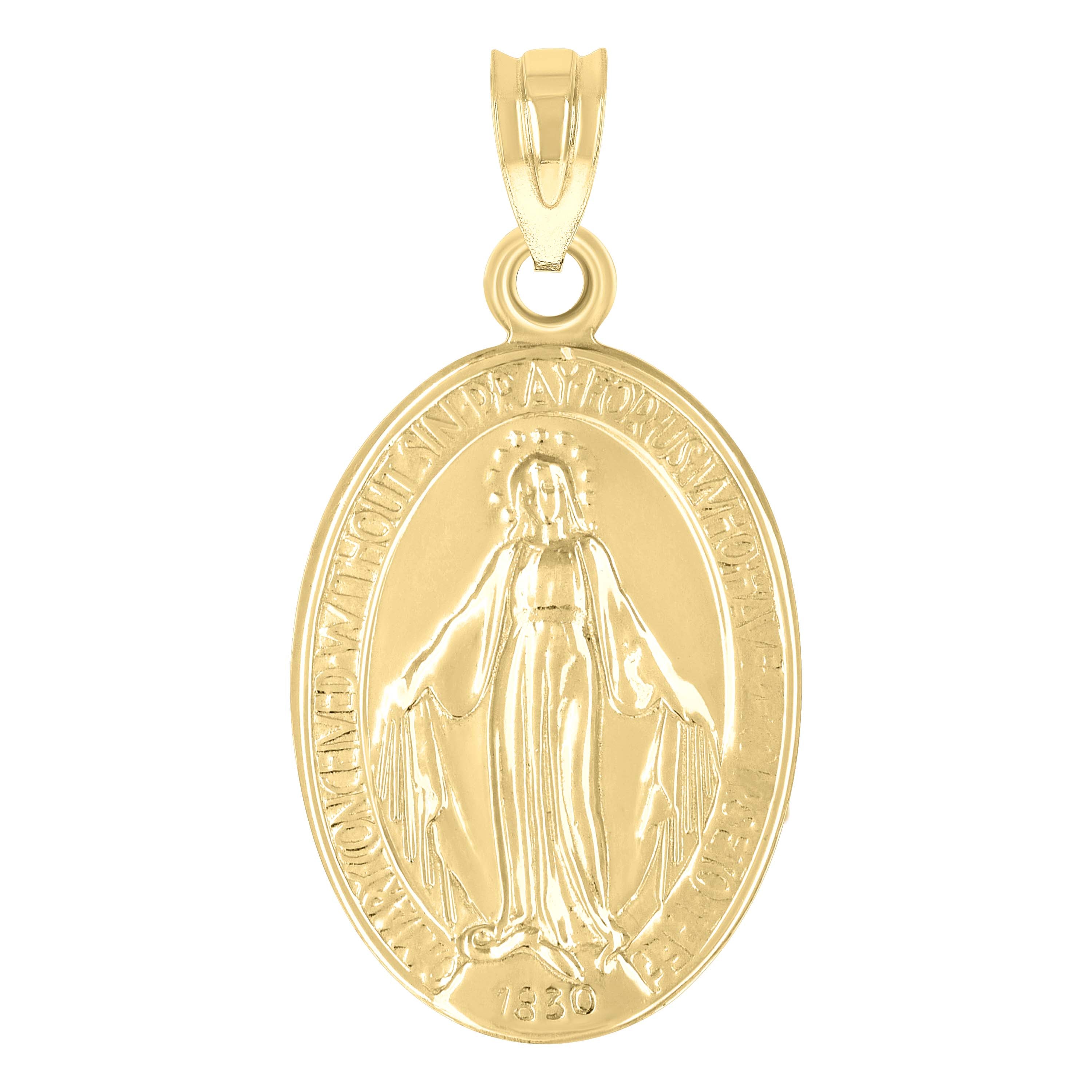 14Kt Yellow Gold Womens Mary Pray For Us Oval Religious Ht:28.4Mm Pendant Charm