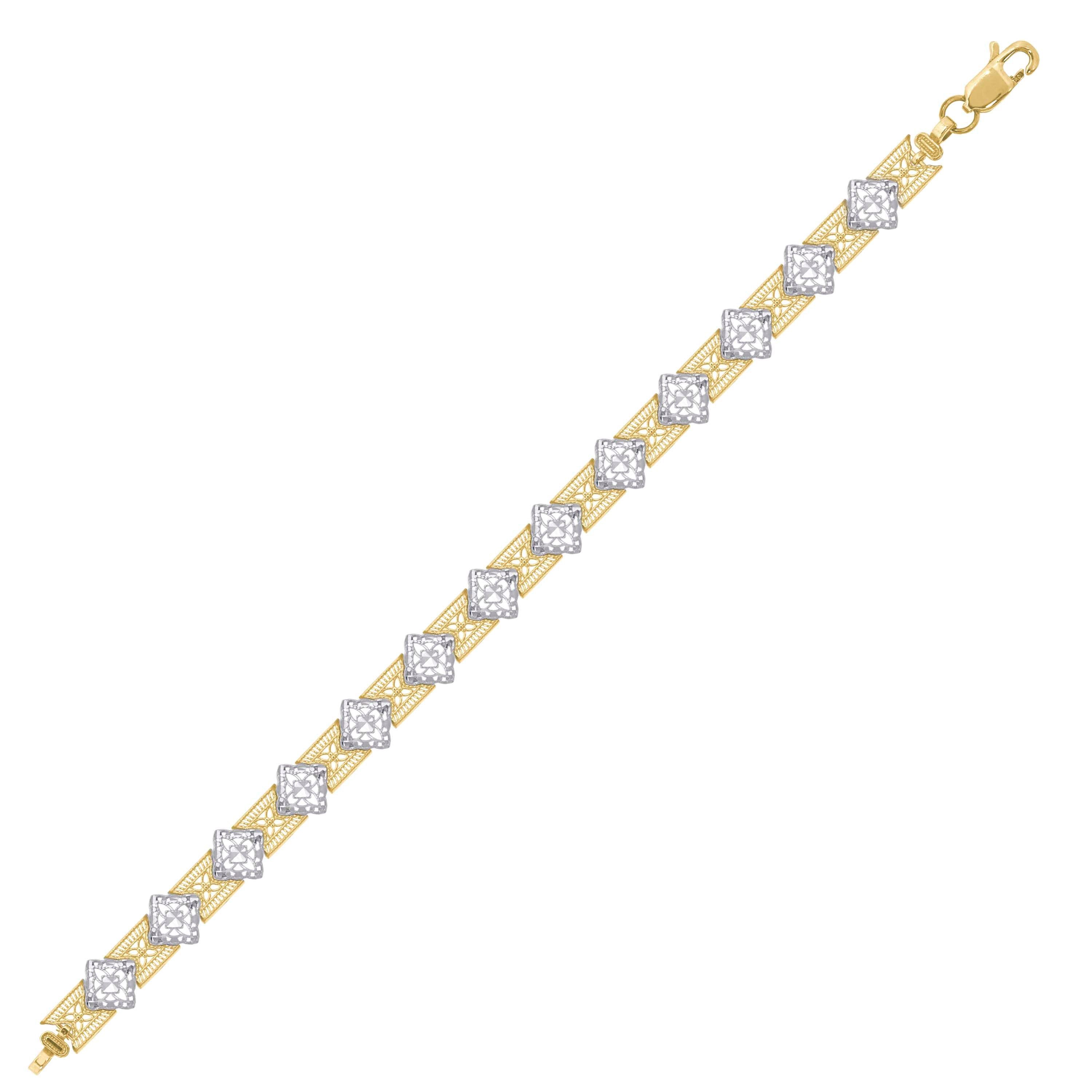 10kt Two-Tone Gold Womens Link Bracelet Size 7 Inches