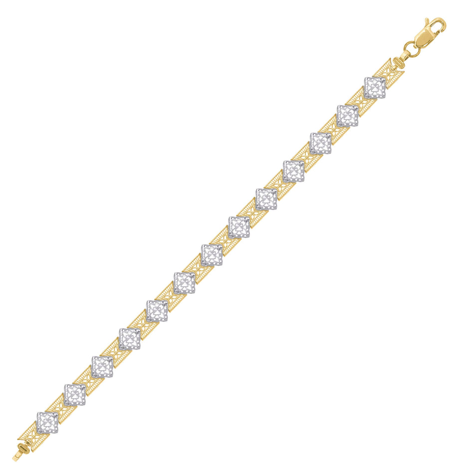 10kt Two-Tone Gold Womens Link Bracelet Size 7 Inches