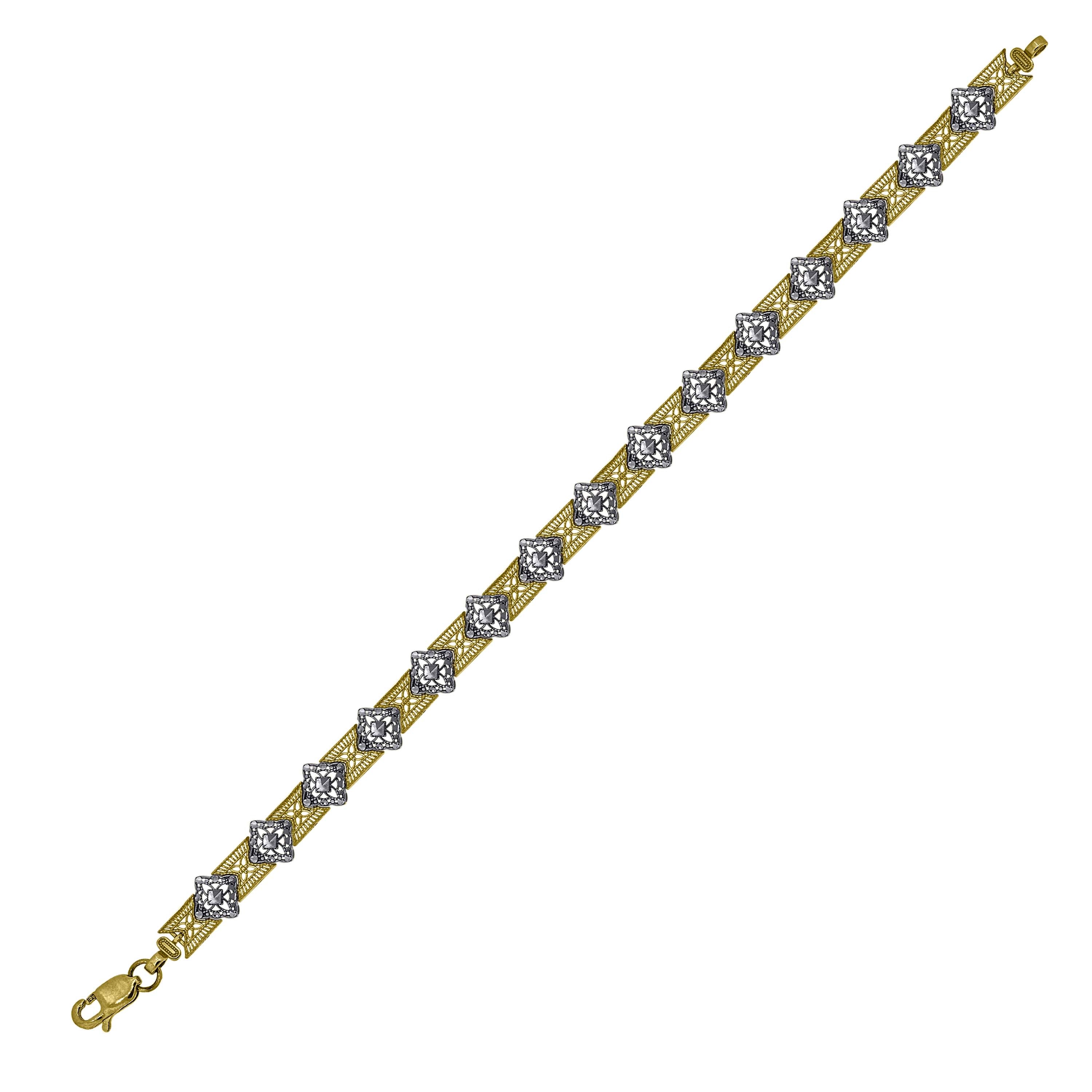 10kt Two-Tone Gold Womens Link Bracelet Size 8 Inches