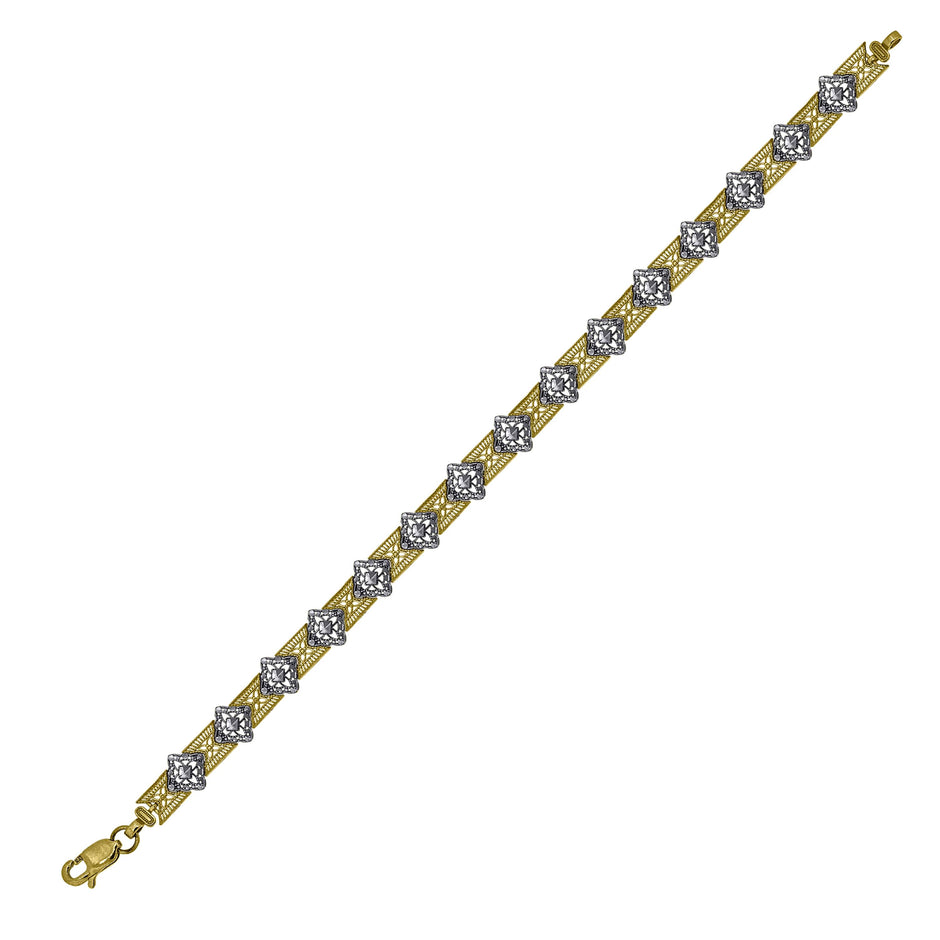 10kt Two-Tone Gold Womens Link Bracelet Size 8 Inches