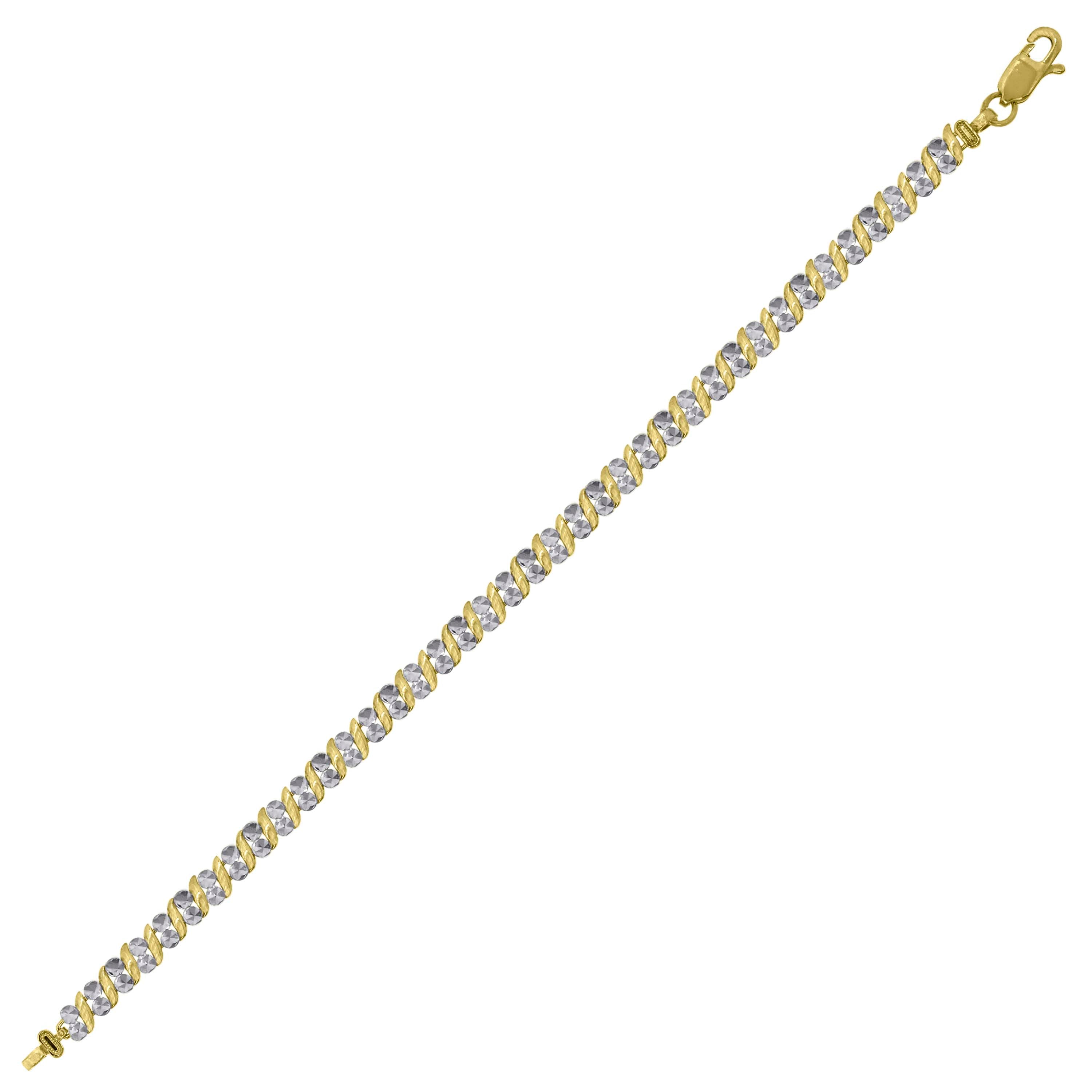 10Kt Two-Tone Gold Womens Link Bracelet Size 7 Inches