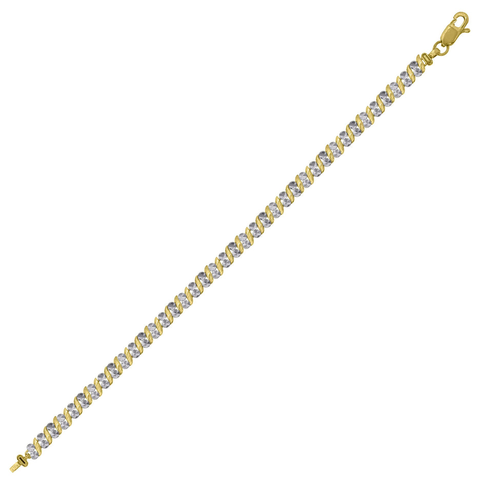 10Kt Two-Tone Gold Womens Link Bracelet Size 7 Inches
