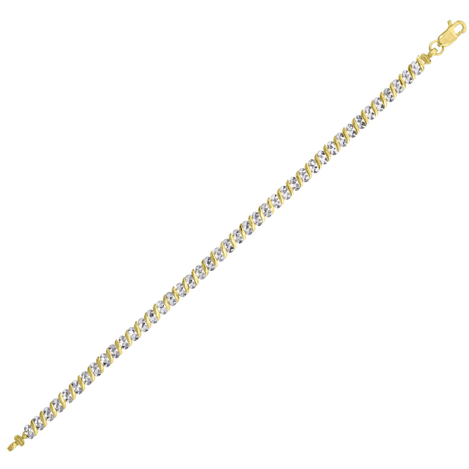 10Kt Two-Tone Gold Womens Link Bracelet Size 8 Inches
