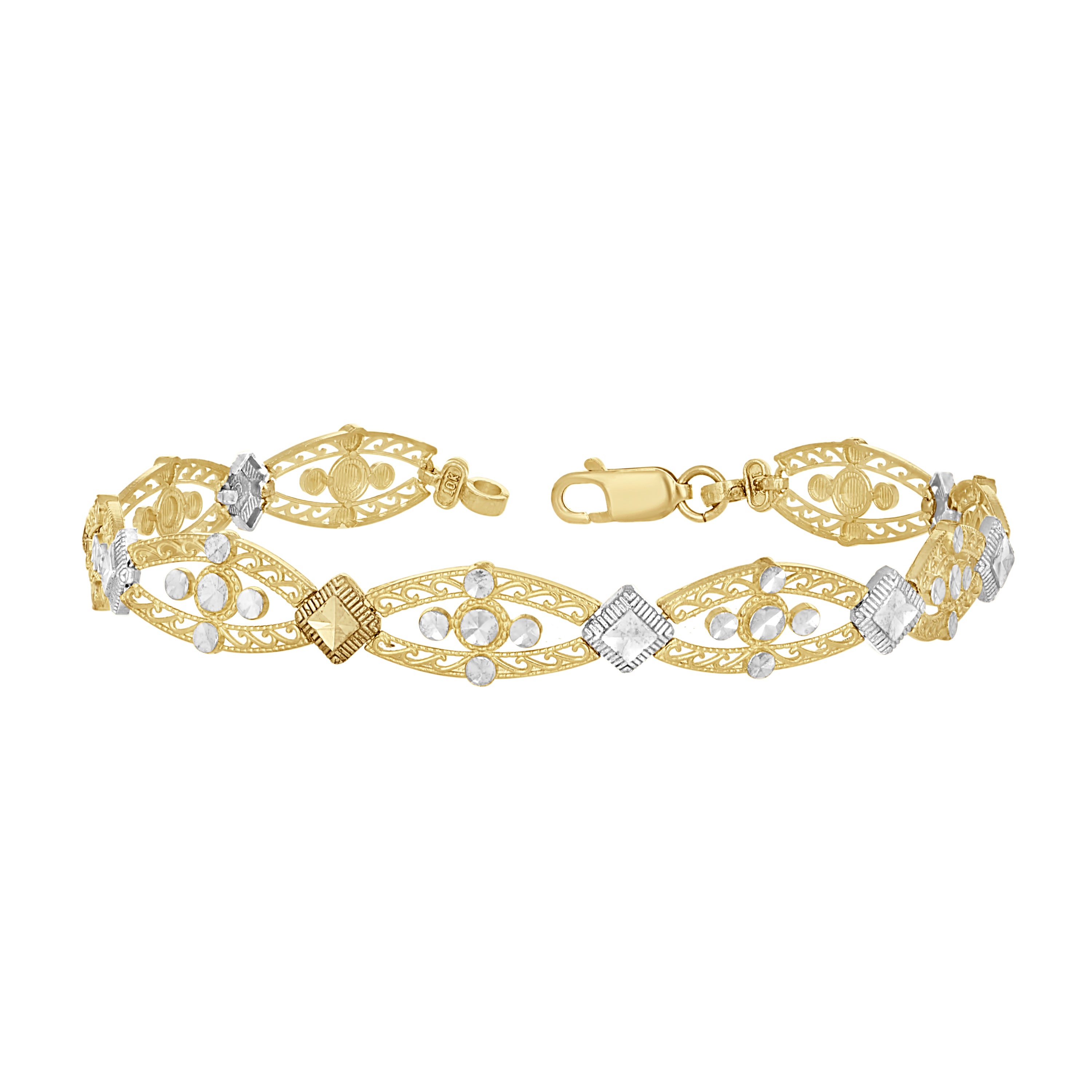 10kt Two-Tone Gold Womens Link Bracelet Size 8 Inches