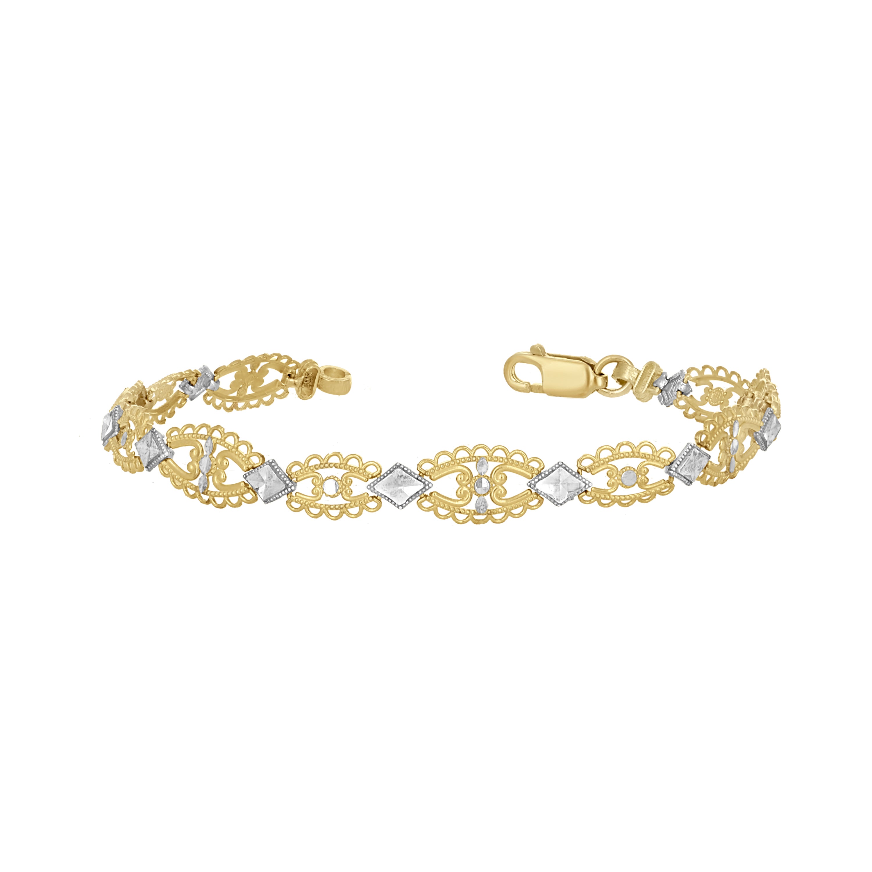 10kt Two-Tone Gold Womens Link Bracelet Size 7 Inches