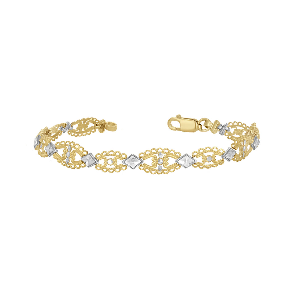 10kt Two-Tone Gold Womens Link Bracelet Size 7 Inches