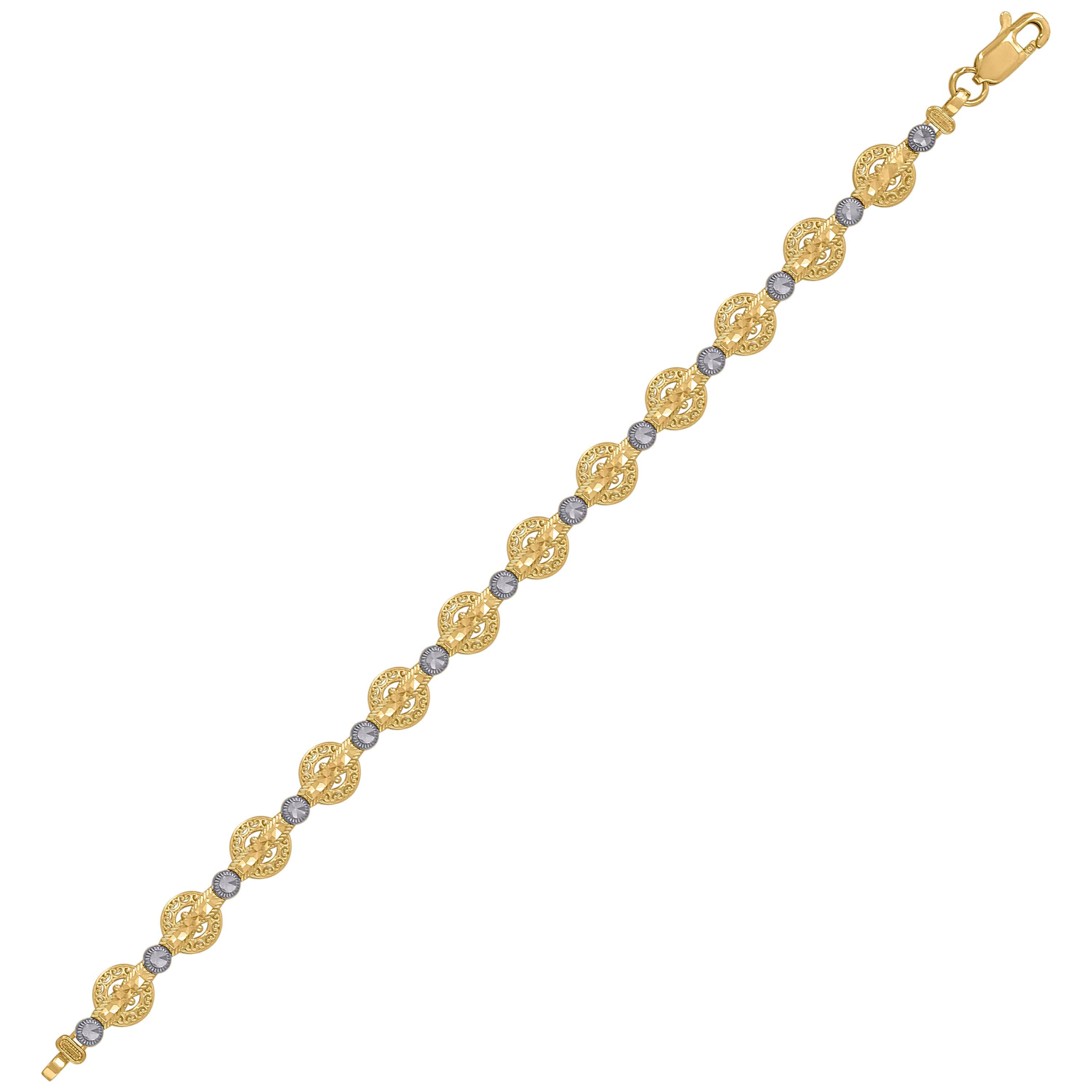 10kt Two-Tone Gold Womens Link Bracelet Size 7 Inches