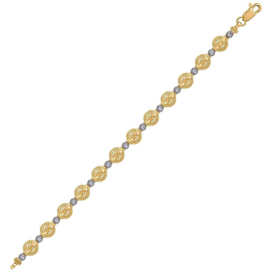 10kt Two-Tone Gold Womens Link Bracelet Size 7 Inches