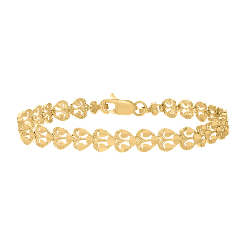 10kt Yellow Gold Womens Heart Link 7" Bracelet