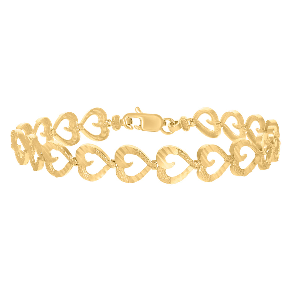 10kt Yellow Gold Womens Heart Link 8" Bracelet