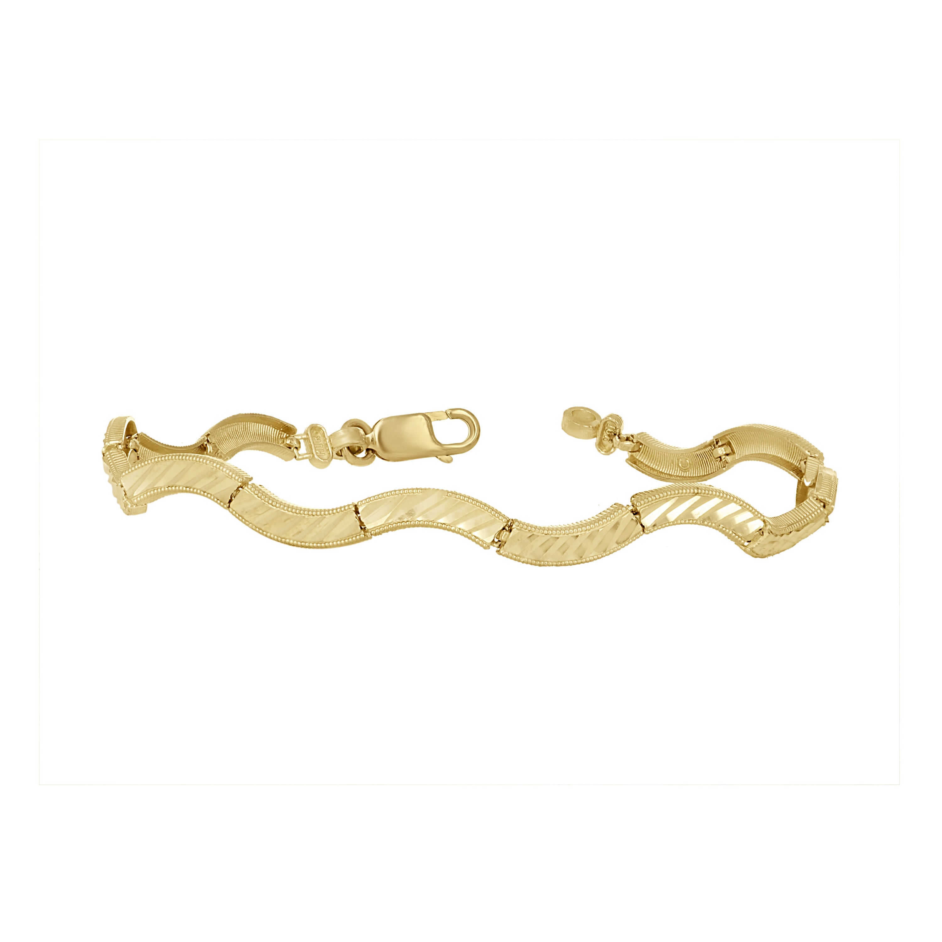 10kt Yellow Gold Womens Wave Pattern Link Bracelet Size 7 Inches
