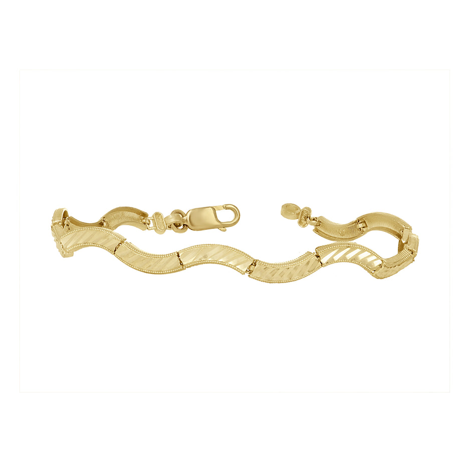 10kt Yellow Gold Womens Wave Pattern Link Bracelet Size 7 Inches
