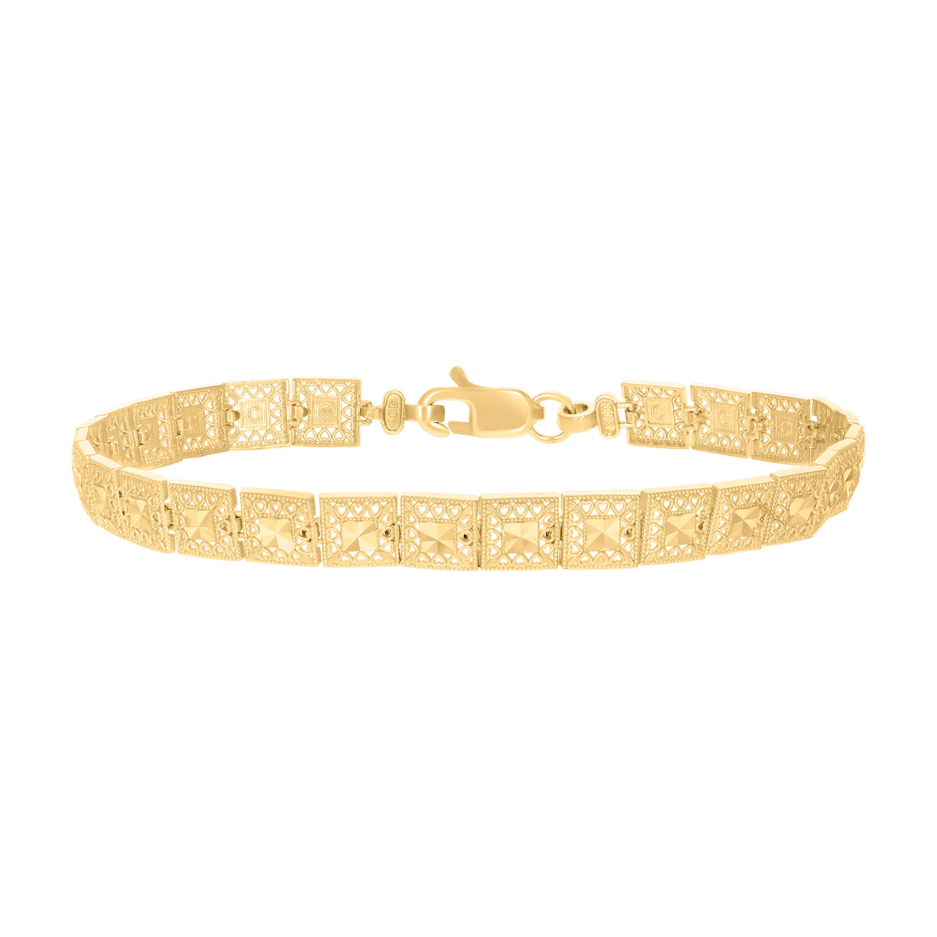 10Kt Yellow Gold Womens Square Link Bracelet Size 8 Inches