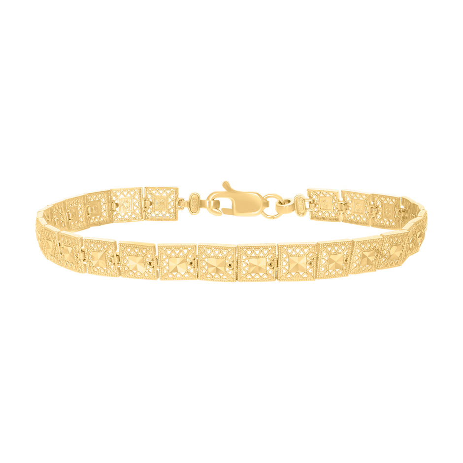 10Kt Yellow Gold Womens Square Link Bracelet Size 8 Inches