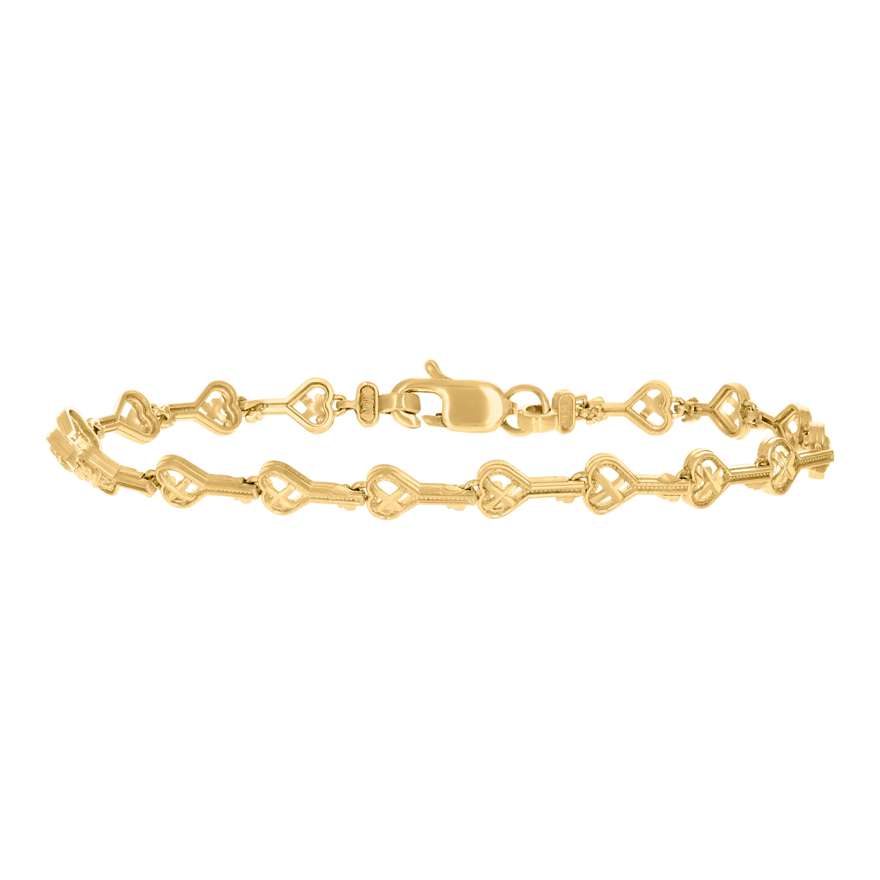 10kt Yellow Gold Womens Heart Key Lock & Key Link 7